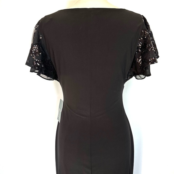 LAUREN RALPH LAUREN EVENING BLACK EMBELLISHED FLUTTER SLEEVE PARTY DRESS NWT 10 - Picture 8 of 14